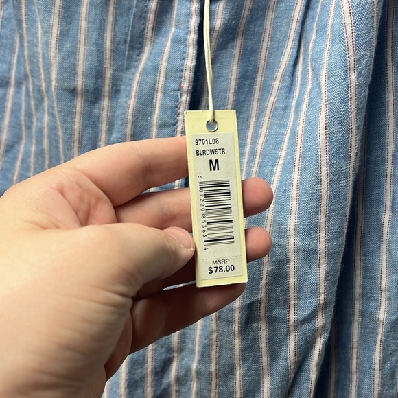 Max Studio Blue Red Pin Stripe Linen Paper-bag Pants- M - Picture 4 of 7